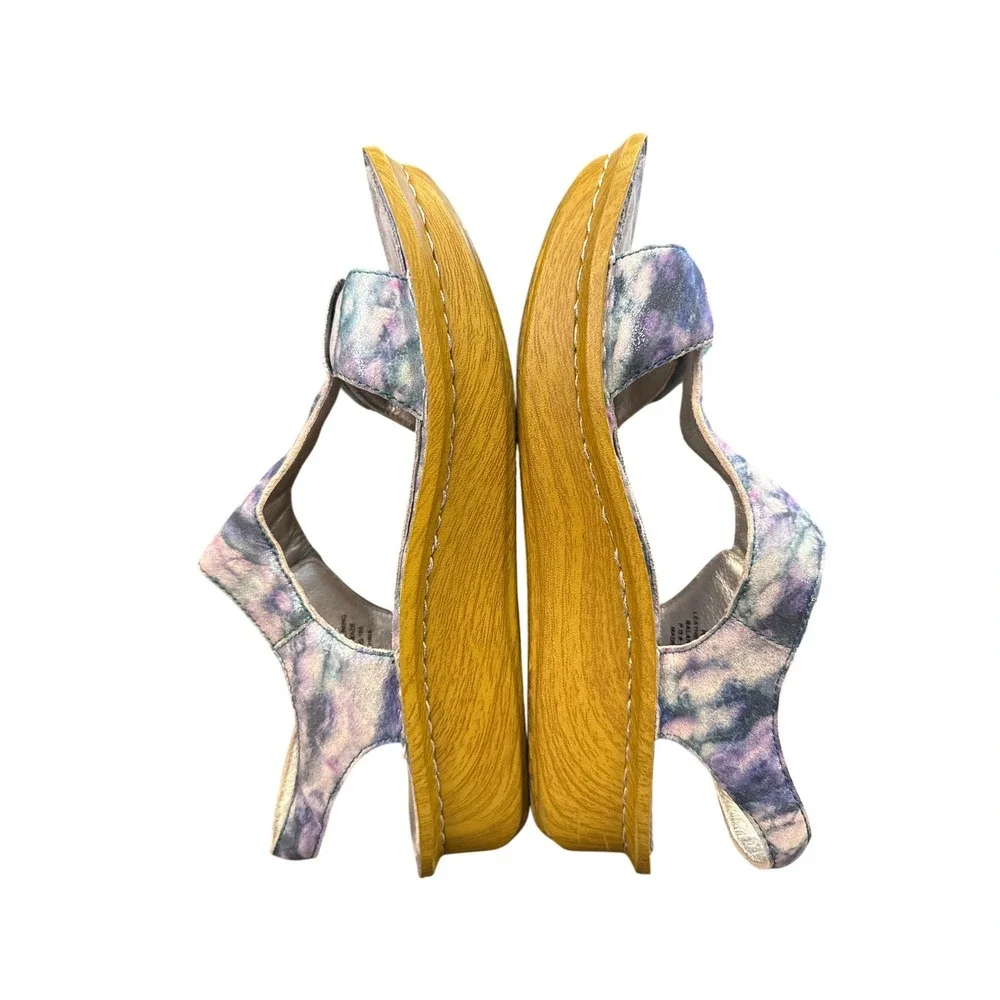 Alegria Kenneth Wedge Sandals Womens 40 Watercolor Blue Purple‎ Metallic Shell